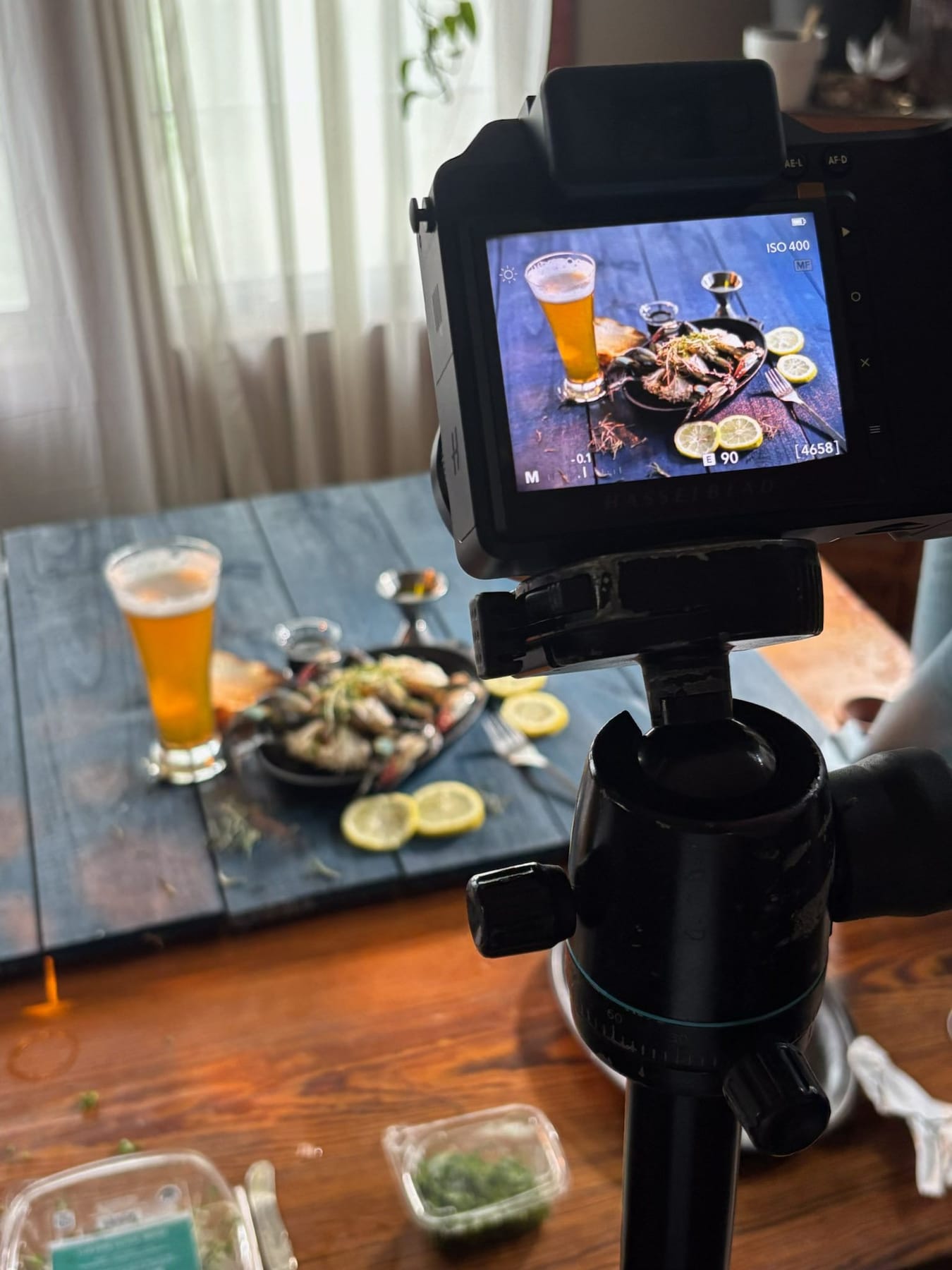Lighting setup on location during a Texas food photography session